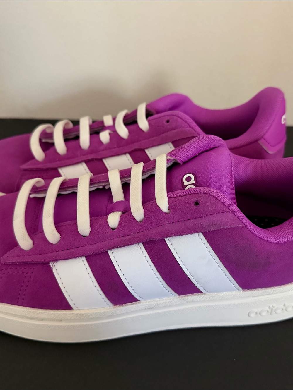 adidas Purple Suede Sneakers with White Stripes - Picture 3 of 8